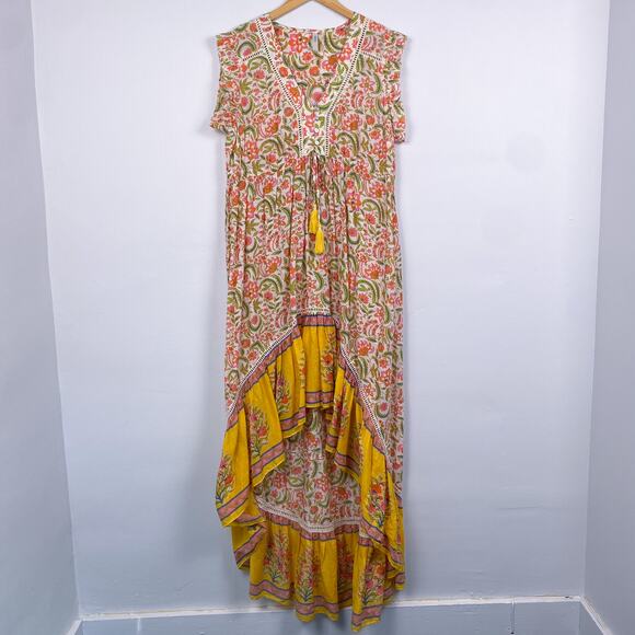 Guadalupe Paisley Block Print High Low Maxi Dress - Picture 1 of 5
